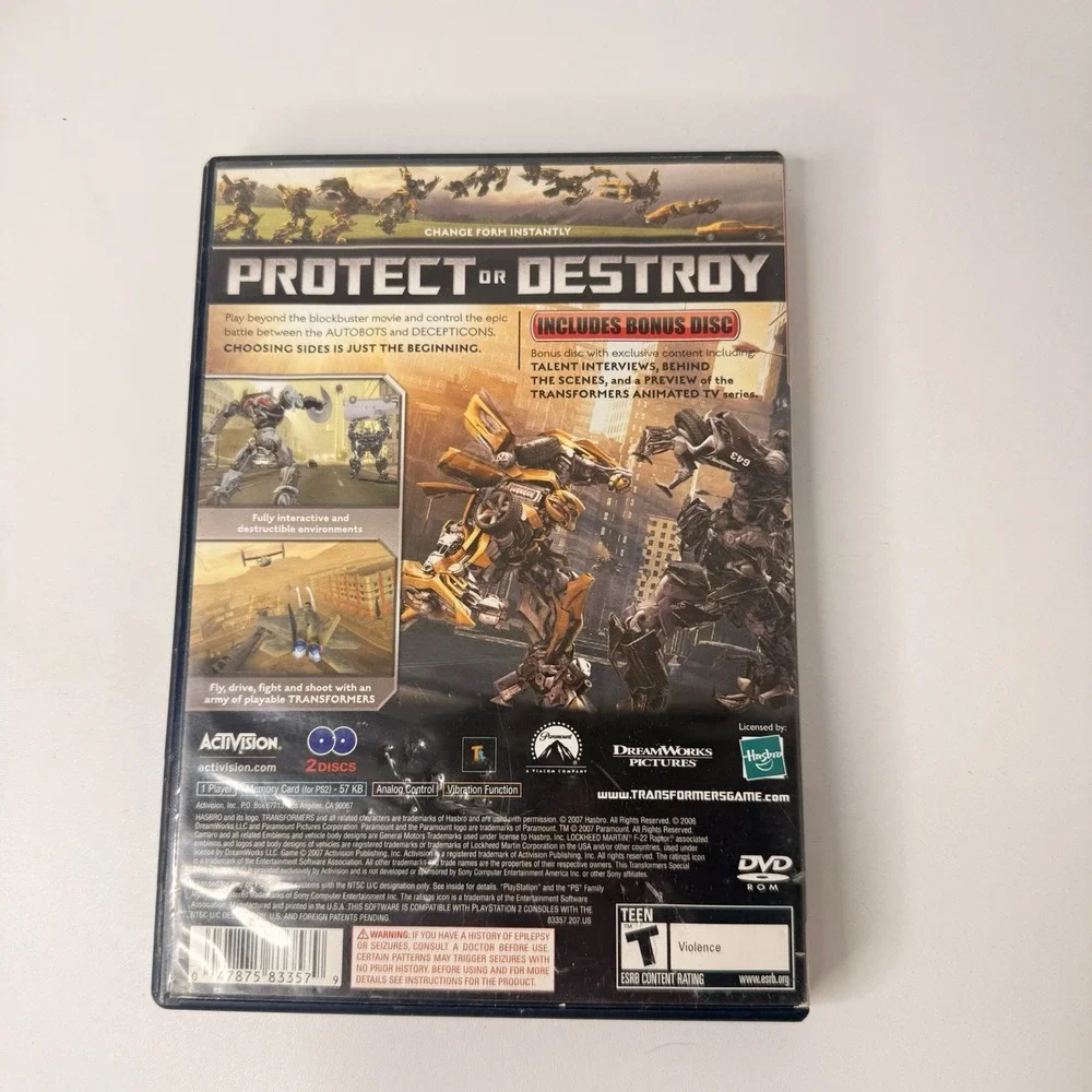 Transformers The Game w/ Bonus Disc PS2 Playstation 2 - TESTED